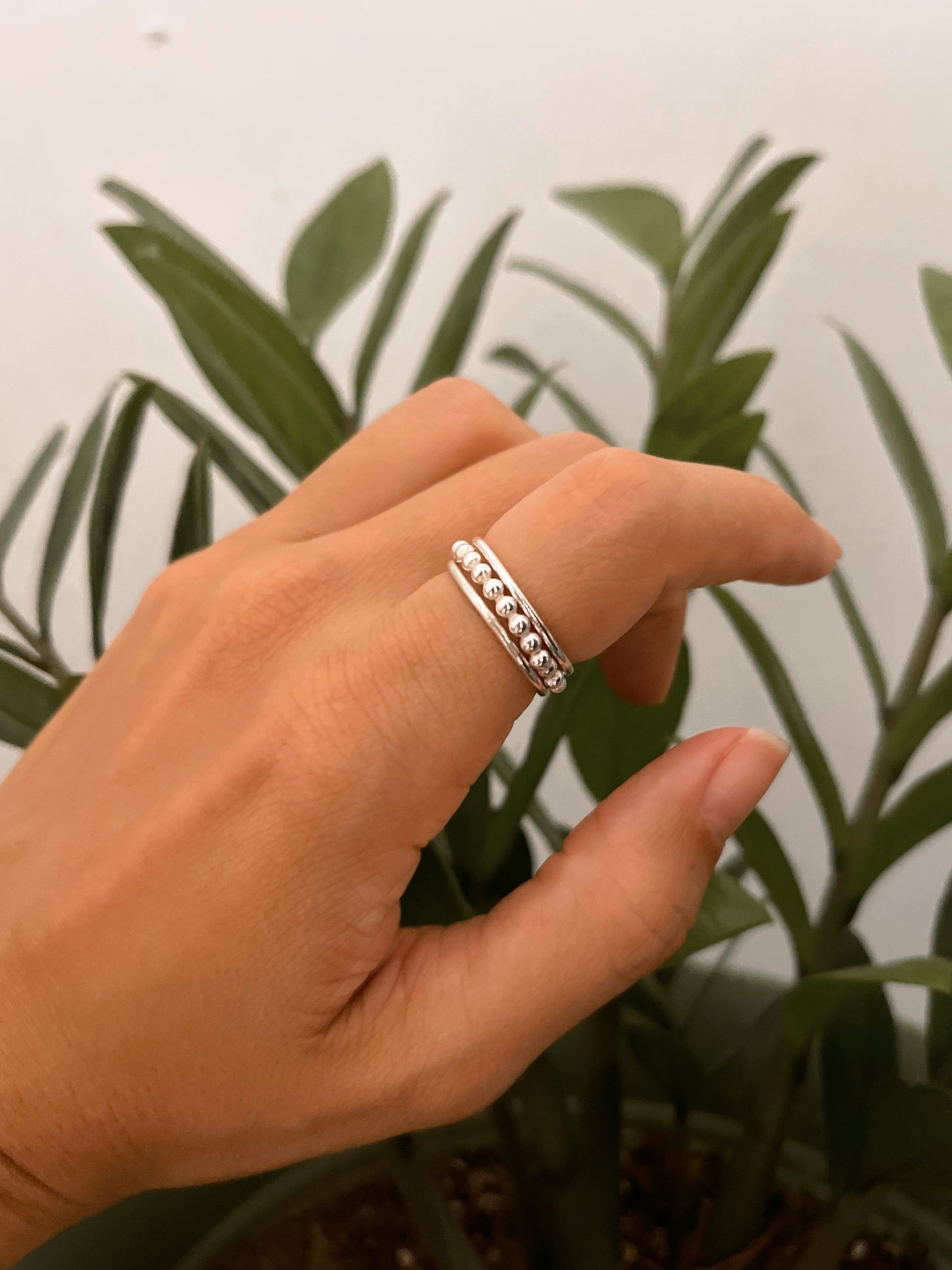 Wire & Bead Stackable Ring Trio in Sterling Silver
