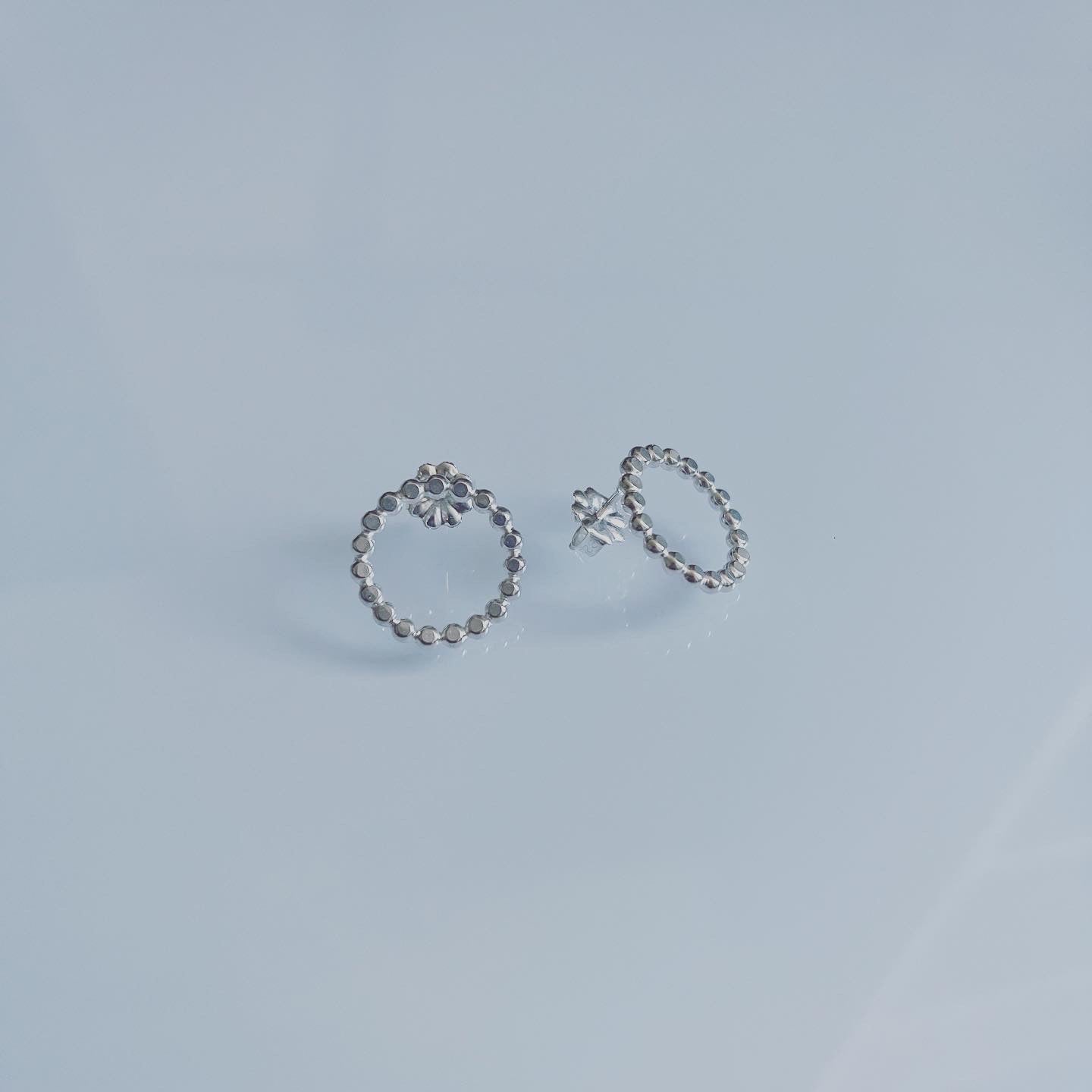Bead Open Circle Sterling Silver Earrings
