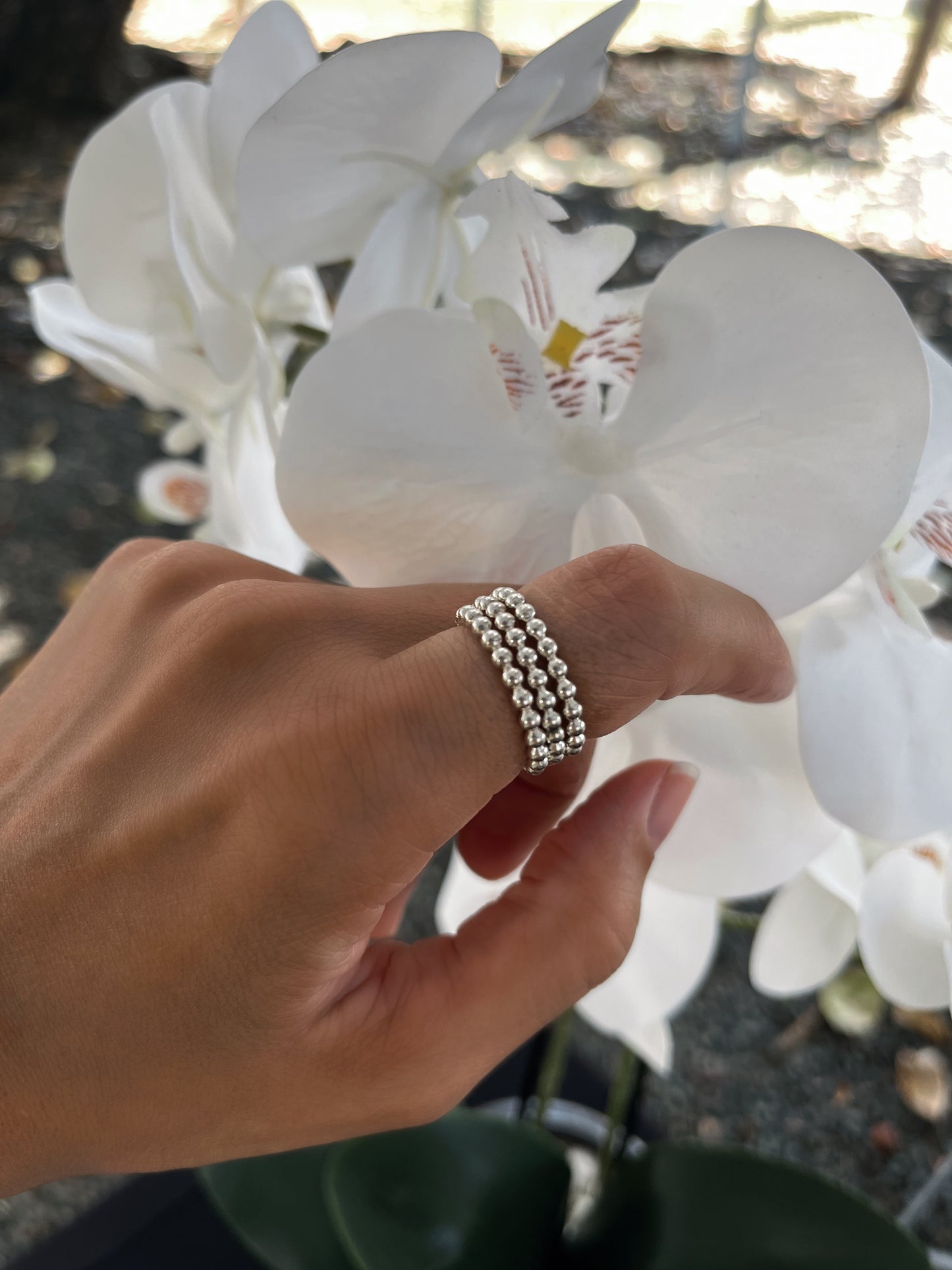 Bead Stack Ring Trio in Sterling Silver